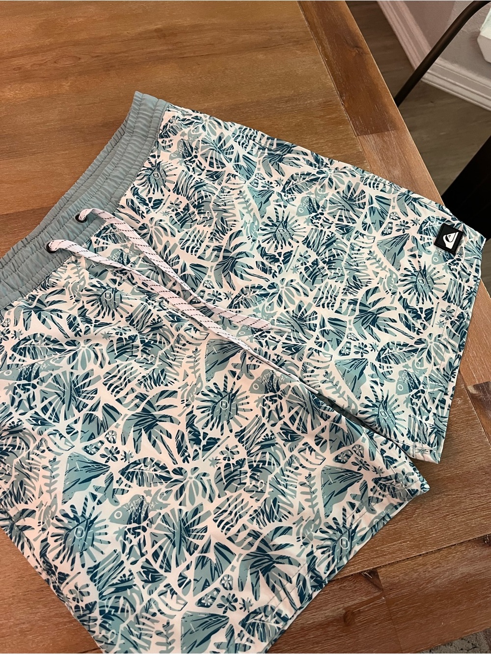 Quiksilver Teal and White Tropical Print Swim Shorts